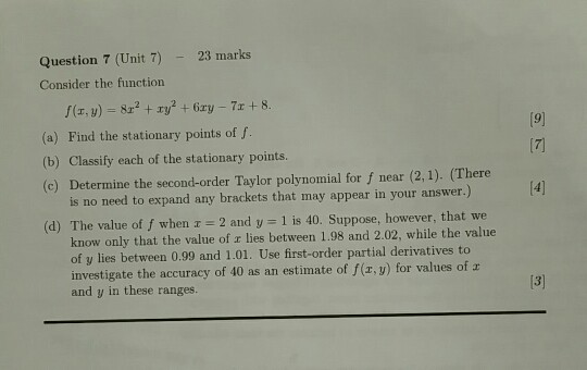 Solved 23 marks Question 7 (Unit 7) Consider the function | Chegg.com