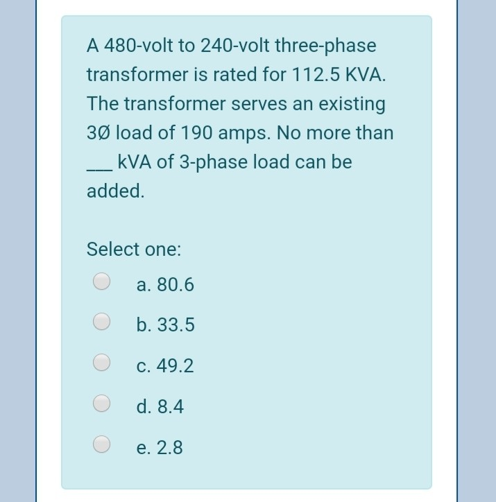 Solved A 480volt To 240volt Threephase Transformer Is 