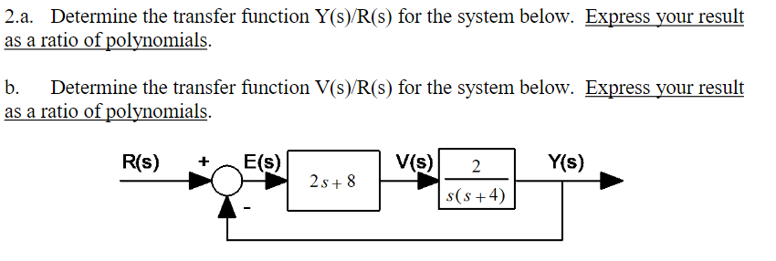 Solved 2.a. Determine the transfer function Y(S)/R(s) for | Chegg.com
