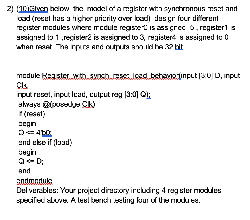 Solved 2) (10) Given below the model of a register with | Chegg.com