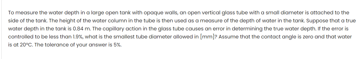 Solved To measure the water depth in a large open tank with | Chegg.com