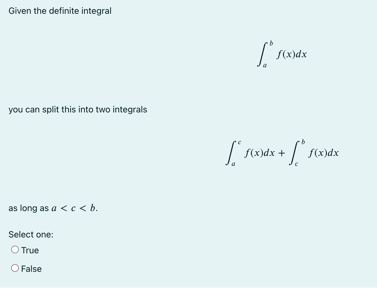 Solved Given The Definite Integral B F(x)dx You Can Split | Chegg.com