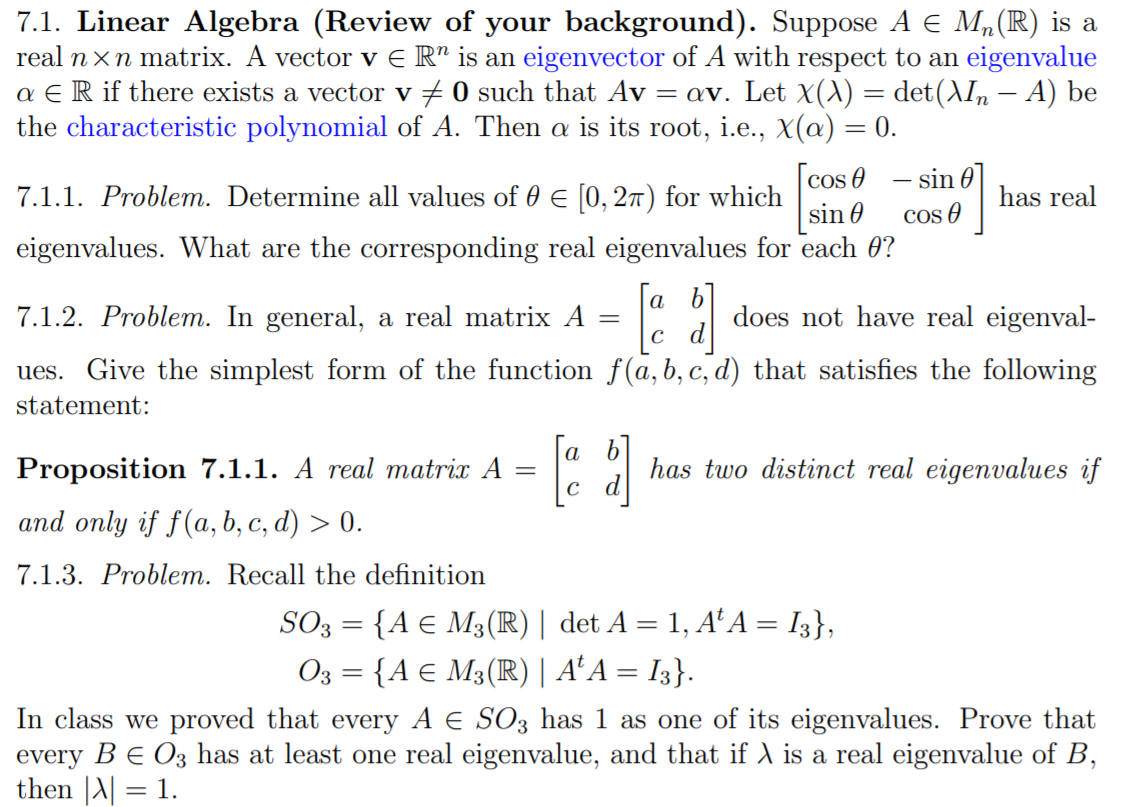 Solved 7.1. Linear Algebra (Review of your background). | Chegg.com