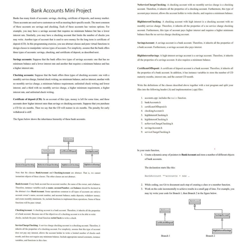 Solved Bank Accounts Mini Project NoServiceChargeChecking A | Chegg.com