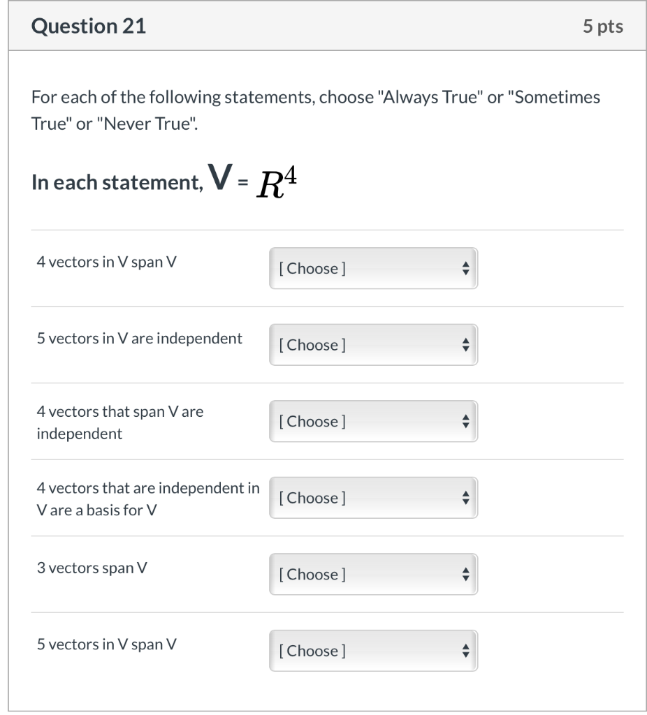 Solved Question 21 5 pts For each of the following | Chegg.com