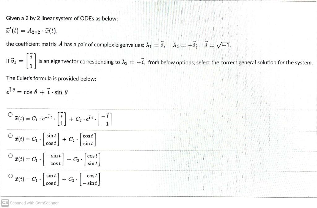 Solved Given A 2 By 2 Linear System Of ODEs As Below: Z(t) = | Chegg.com