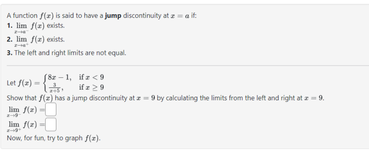 Solved A function f(x) is said to have a jump discontinuity | Chegg.com