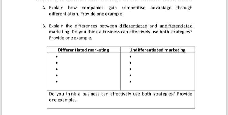 Solved A. Explain how companies gain competitive advantage | Chegg.com