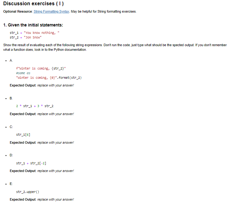 Solved Discussion exercises (1) Optional Resource: String | Chegg.com