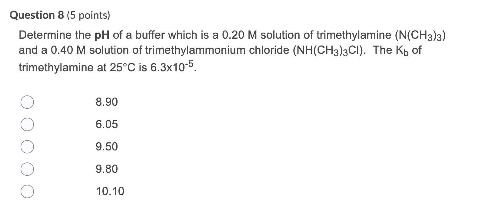 Solved Question 8 (5 points) Determine the pH of a buffer | Chegg.com