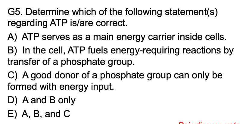 Which Of The Following Statements About Atp Is Correct Solved G5. Determine which of the following statement(s) | Chegg.com