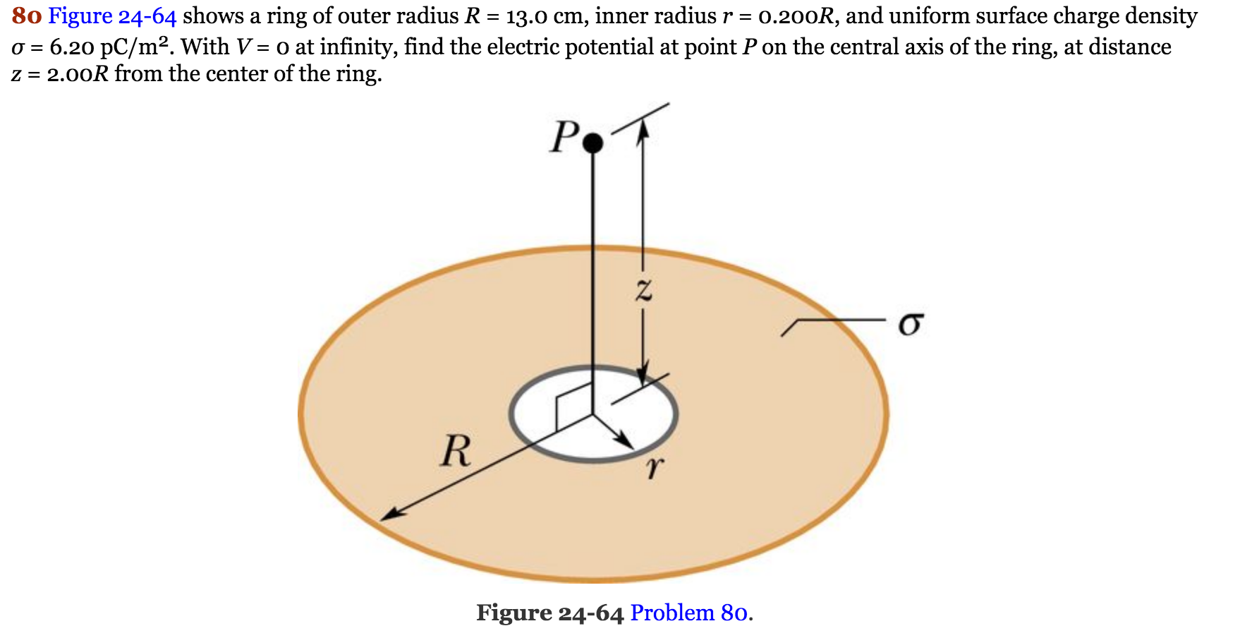 Solved 80 Figure 24-64 shows a ring of outer radius R = 13.0 | Chegg.com