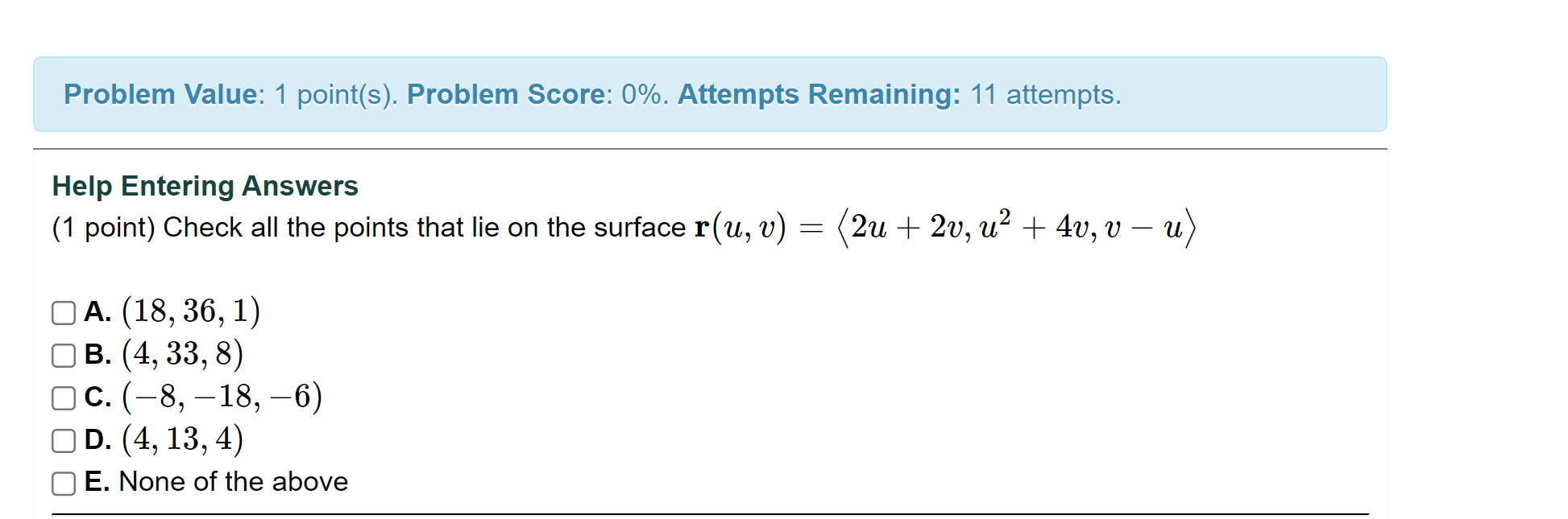 Solved (1 Point) Check All The Points That Lie On The | Chegg.com