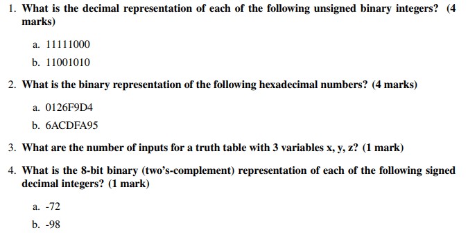 Solved 1. What is the decimal representation of each of the | Chegg.com