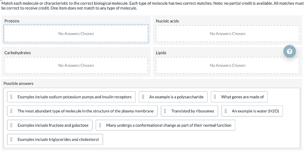 Solved Match each molecule or characteristic to the correct | Chegg.com