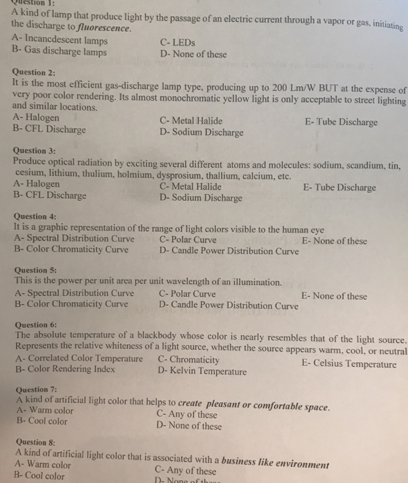 Producing Light Answer Key Solved Question 1: A kind of lamp that produce light by the | Chegg.com