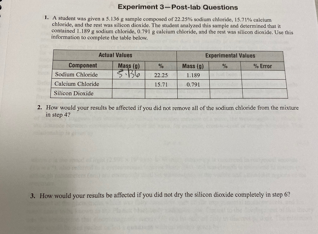 Solved Experiment 3-Post-lab Questions 1. A student was | Chegg.com