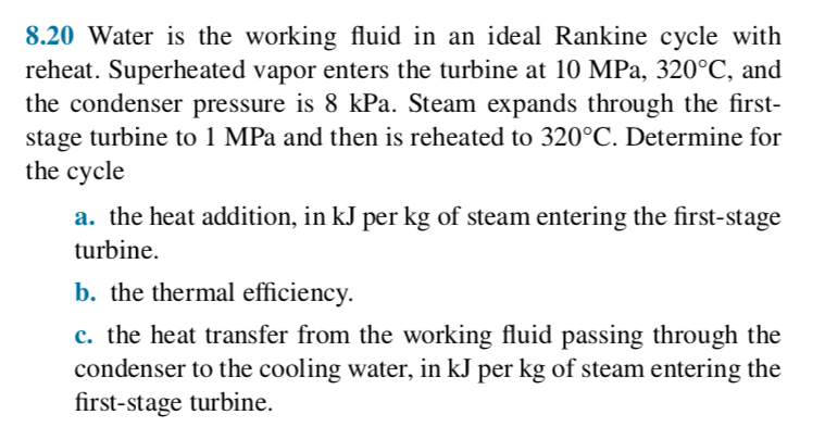 Solved 8.20 Water is the working fluid in an ideal Rankine | Chegg.com