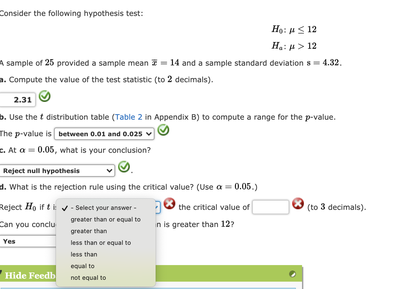 Solved Consider The Following Hypothesis Test Ho U