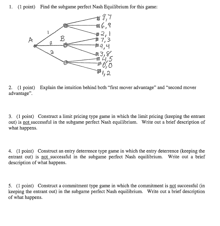 Solved (1 ﻿point) ﻿Find the subgame perfect Nash Equilibrium | Chegg.com