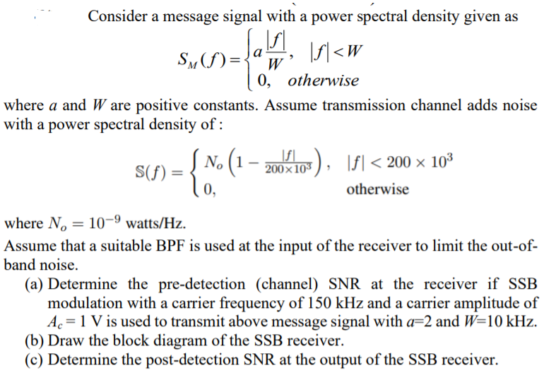 Solved Consider a message signal with a power spectral | Chegg.com
