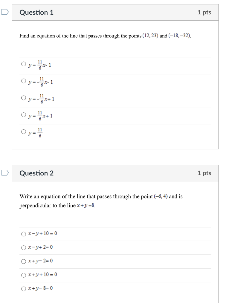 Solved Question 1 1 pts Find an equation of the line that | Chegg.com