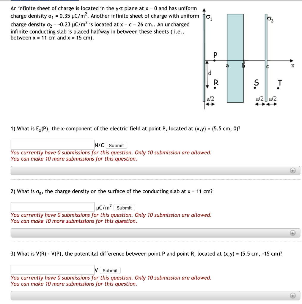 Solved Wo An Infinite Sheet Of Charge Is Located In The Y Chegg Com