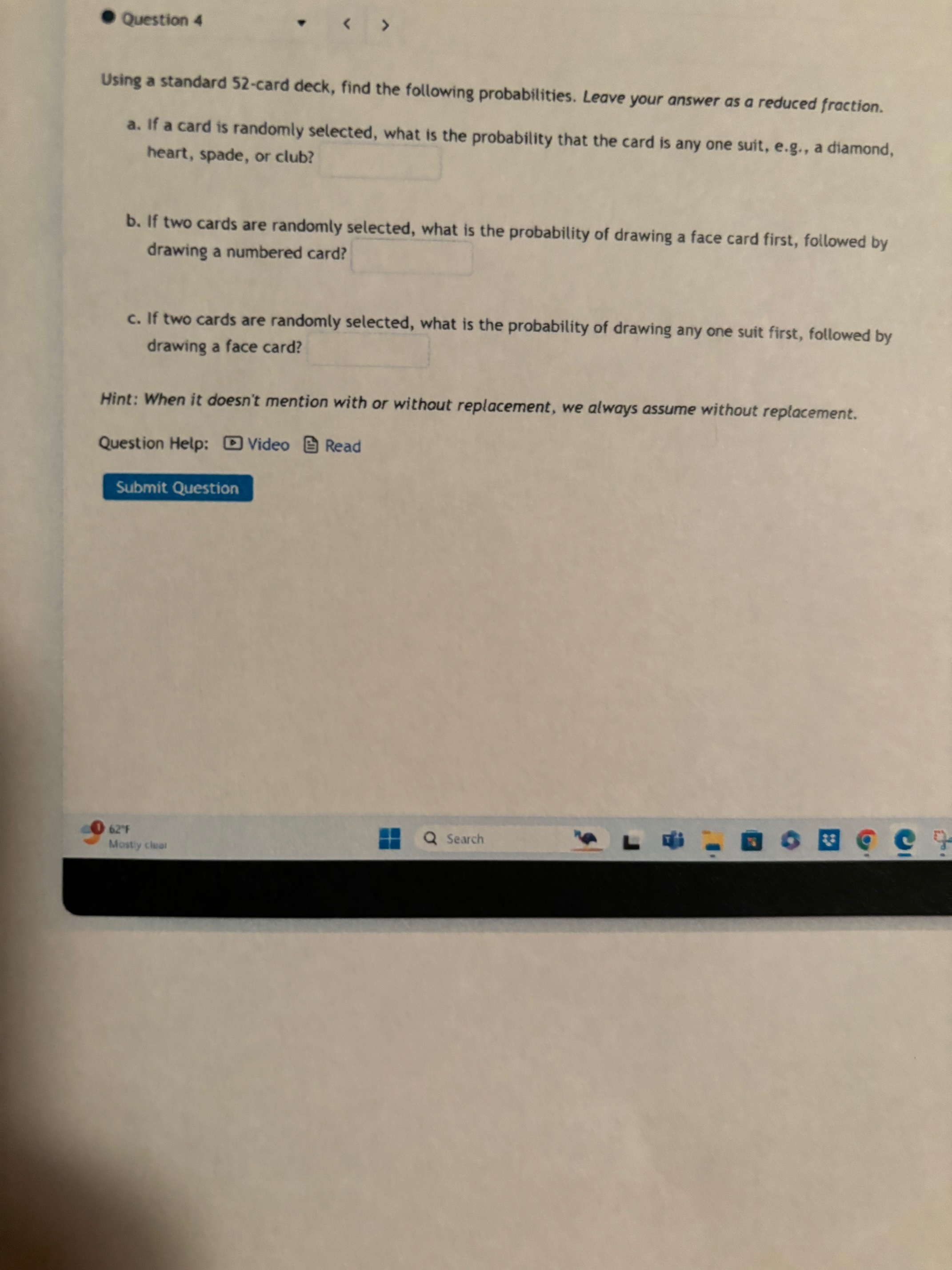 Solved Using a standard 52 card deck, find the following