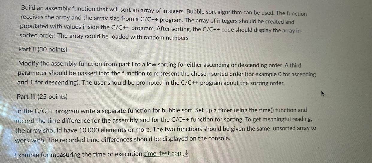 Solved Build an assembly function that will sort an array of | Chegg.com image.