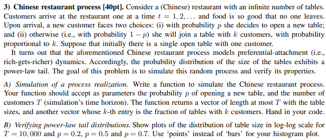 3) Chinese restaurant process [40pt]. Consider a
