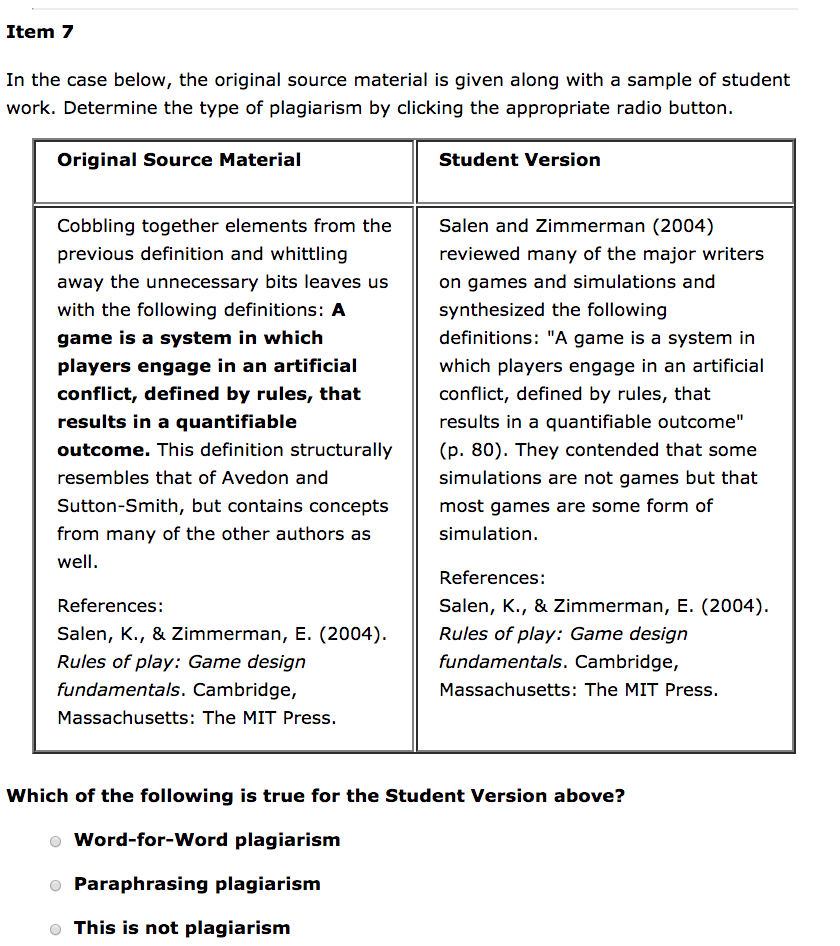 edu/plagiarismTostGR.php Item 1 In the case below