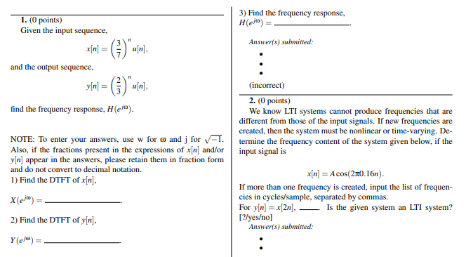 Solved 1. (O points) Given the input sequence, 3) Find the | Chegg.com