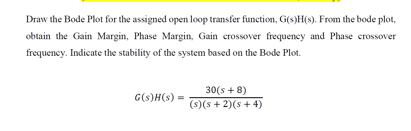Solved Draw the Bode Plot for the assigned open loop | Chegg.com