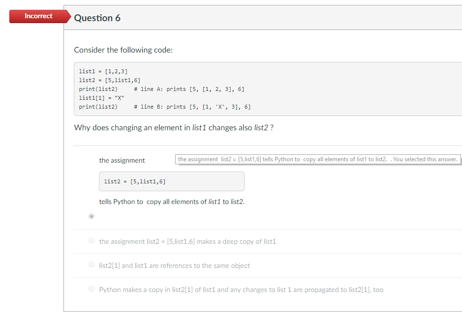 Solved Incorrect Question 6 Consider the following code: | Chegg.com