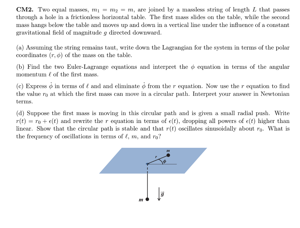 Solved CM Two Equal Masses M M M Are Joined By A Chegg Com