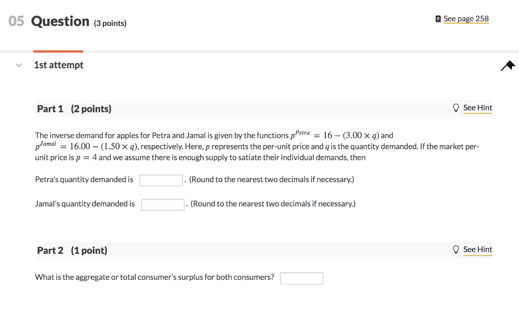 Solved 05 Question (3 points) @ See page 258 1st attempt | Chegg.com