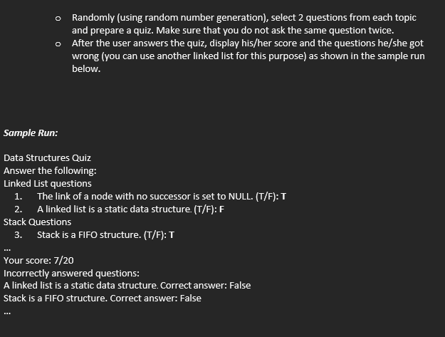 Solved Write a C++ program to create a question bank for a | Chegg.com