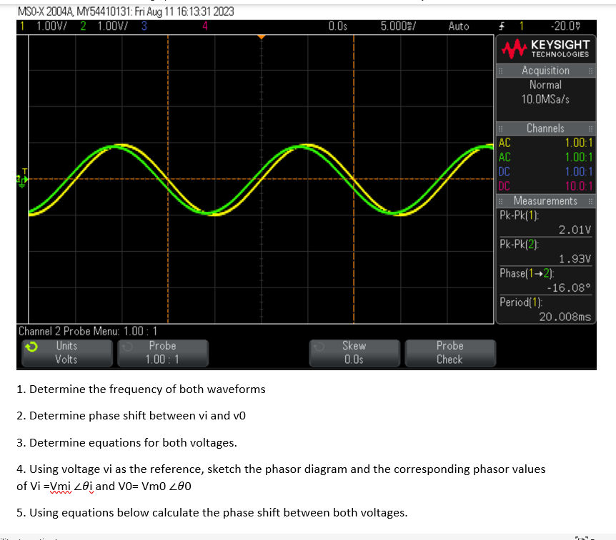 Solved 1. Determine the frequency of both waveforms 2. | Chegg.com