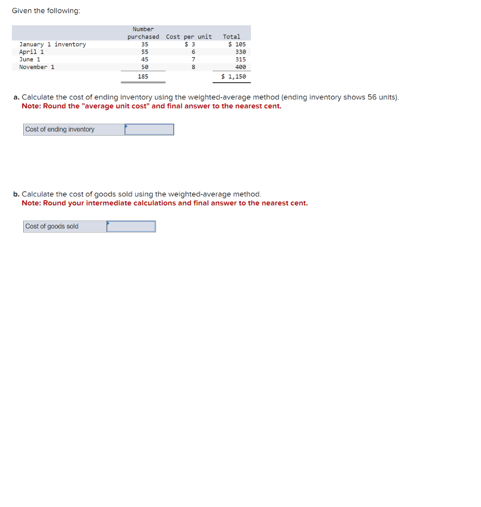 Solved Given the following: a. Calculate the cost of ending | Chegg.com