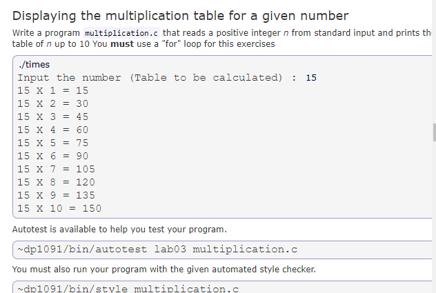 Solved Displaying the multiplication table for a given | Chegg.com