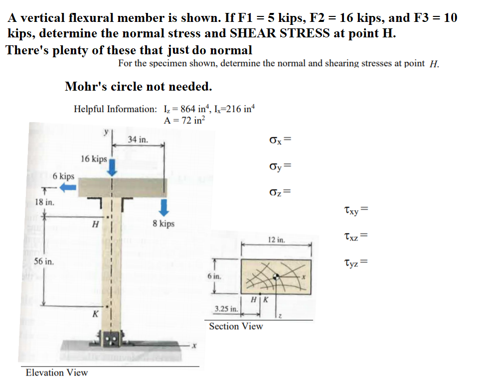 Solved A vertical flexural member is shown. If F1 = 5 kips, | Chegg.com