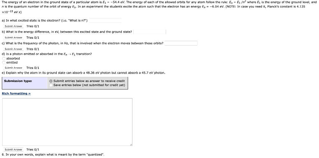 Solved The energy of an electron in the ground state of a | Chegg.com