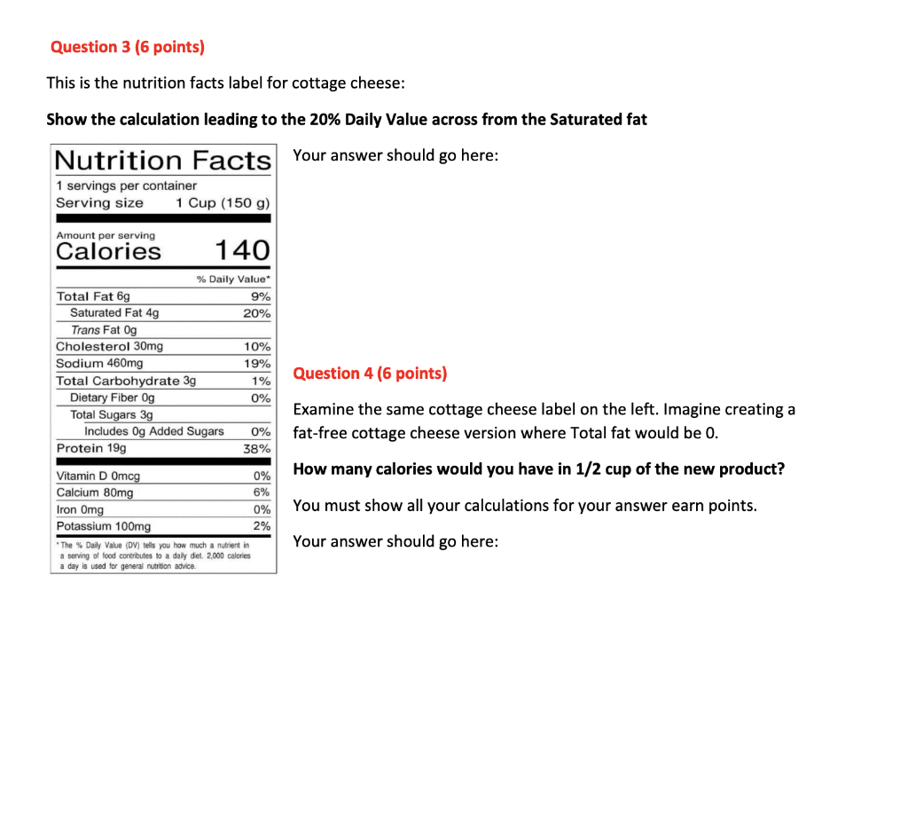 Solved Question 3 (6 points) This is the nutrition facts | Chegg.com