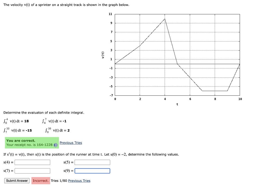 Solved The velocity v(t) of a sprinter on a straight track | Chegg.com