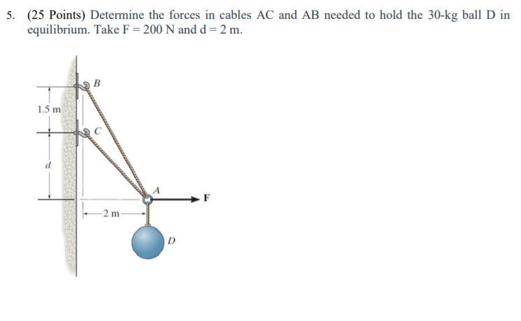 Solved 5. (25 Points) Determine the forces in cables AC and | Chegg.com