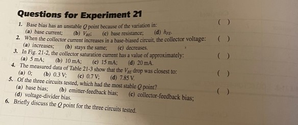 Solved 21 Experiment Transistor Bias Before a transistor can | Chegg.com