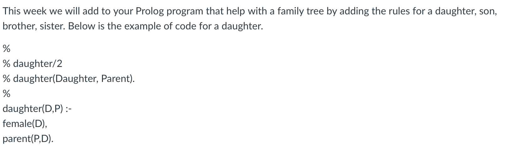 This week we will add to your Prolog program that | Chegg.com