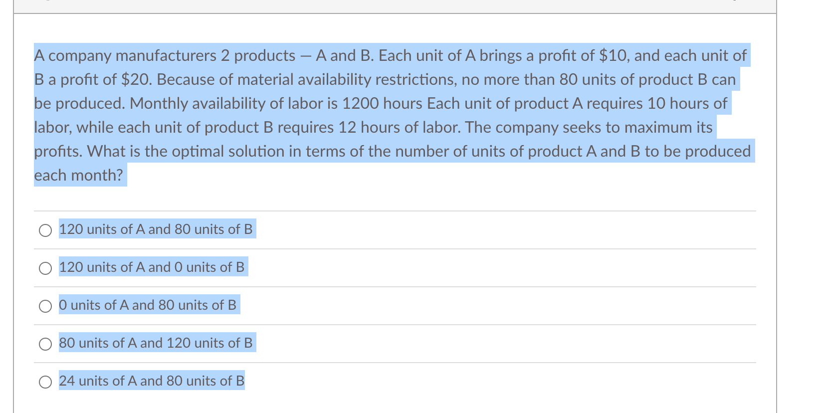 Solved A Company Manufacturers 2 Products — A And B. Each | Chegg.com