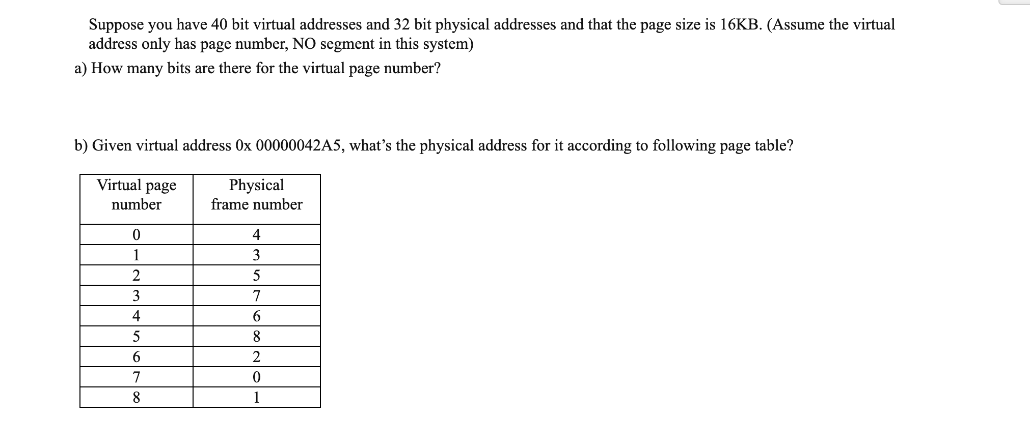 Solved Suppose you have 40 bit virtual addresses and 32 bit | Chegg.com