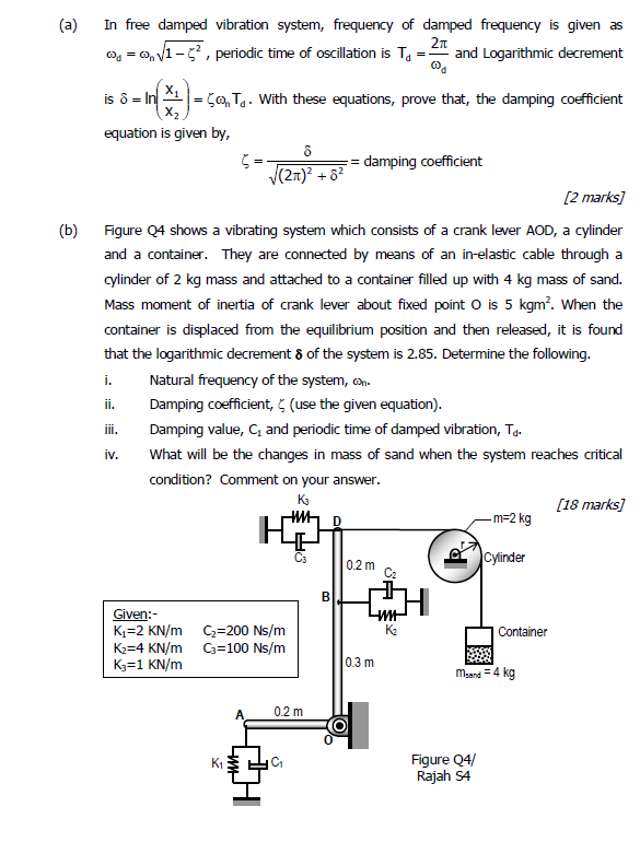 (a) In free damped vibration system, frequency of | Chegg.com